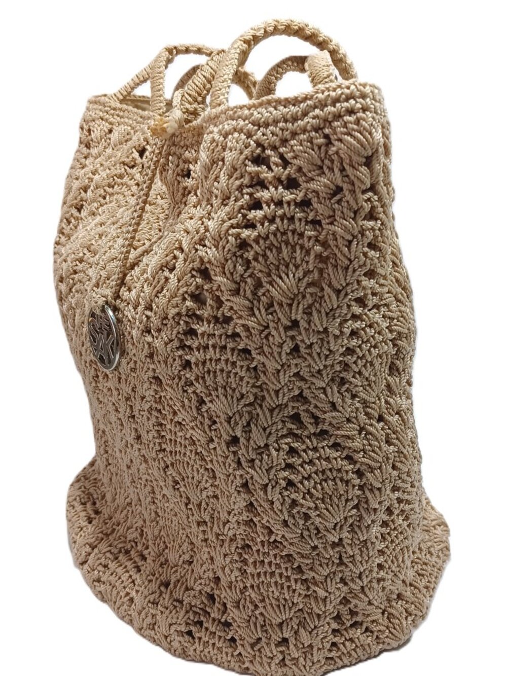 The Sak Hand Crochet Tan Shoulder Bag Double Strap 10"x12"x9" with 9" drop - Picture 2 of 9